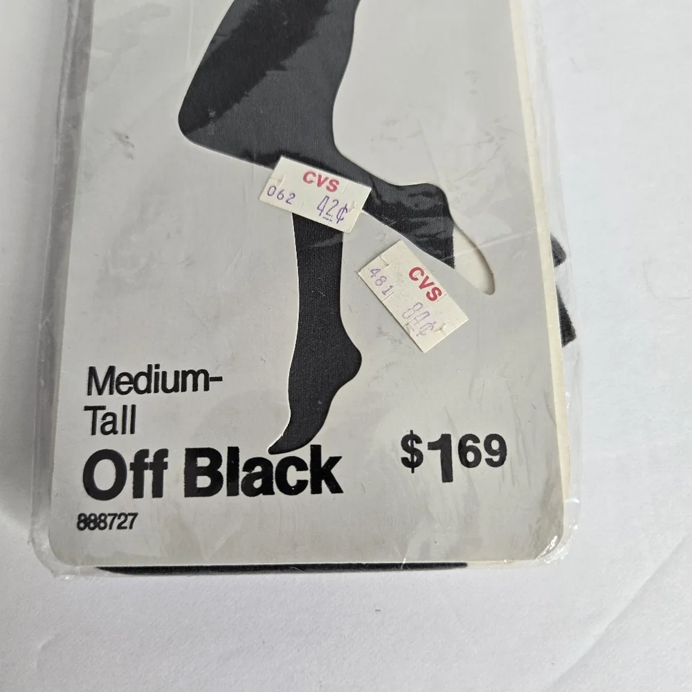 CVS Color Fashion Pantyhose Off Black Size Medium Tall Sandal Foot VTG NWT